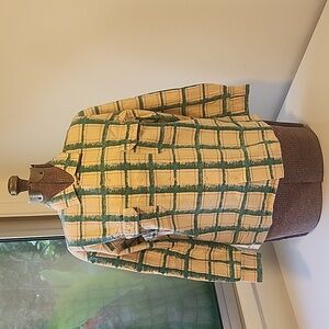 1980's Esprit button up shirt, teal, peach, burgundy.